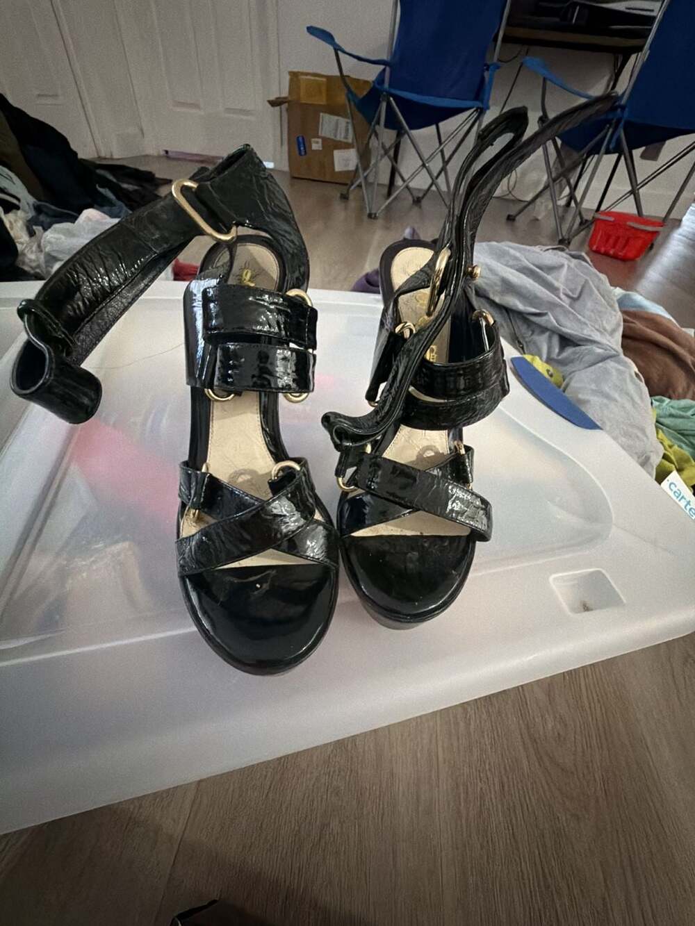 L.A.M.B. Dawn Leather Strapped Shoe Size 8 M Black Patent Heels